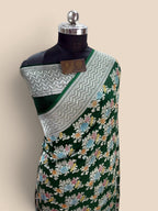Green Pure Khaddi Georgette Silk handloom Banarasi Saree - Water Zari