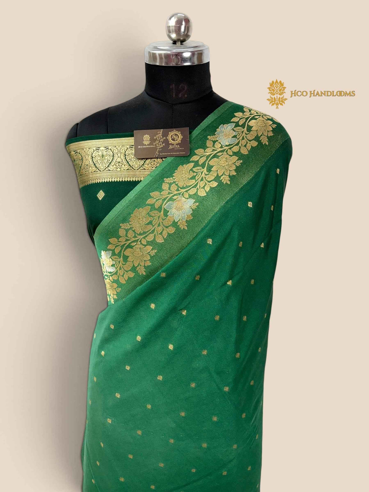 Green Gradient Premium Soft Silk Banarasi Saree - All Over Motifs