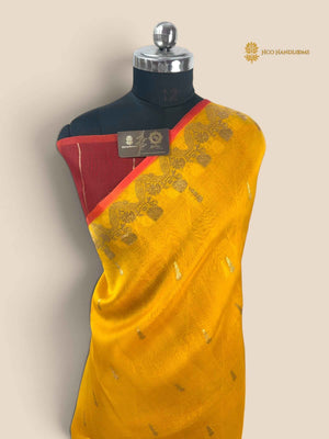 Tri Colour Pure Kora Silk Handloom Banarasi Saree - All Over Kadhua Motifs & Skirt Border