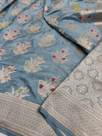 Light Blue Pure Katan Silk Handloom Banarasi Saree - All Over Meenakari Motifs