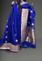 Regal Blue Pure Kora Silk Handloom Banrasi Saree - All Over Kadhua Motifs