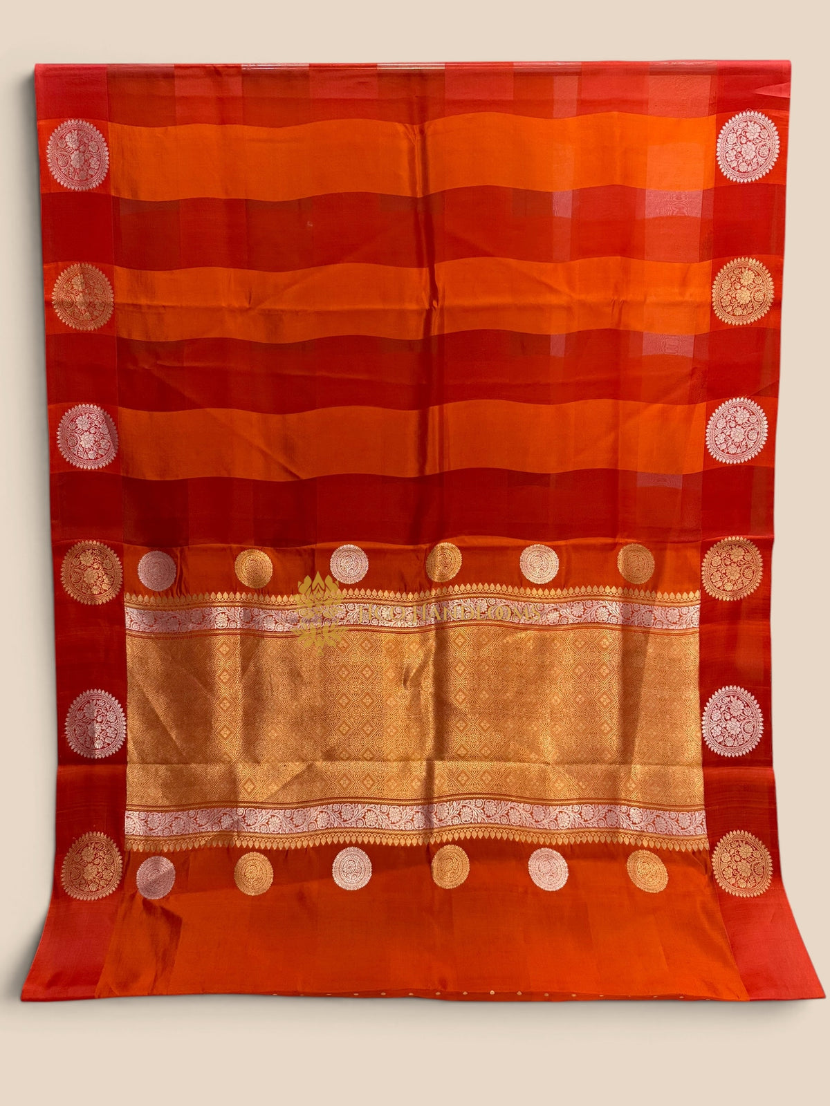 Red & Orange Pure Kora Mango Katan Silk Handloom Banarasi Saree