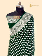 Bottle Green Pure Khaddi Georgette Silk Handloom Banarasi Saree