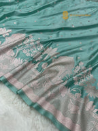 Light Blue Premium Mashru Katan Silk Banarasi Saree - All Over Dot Motifs And Beautiful Border