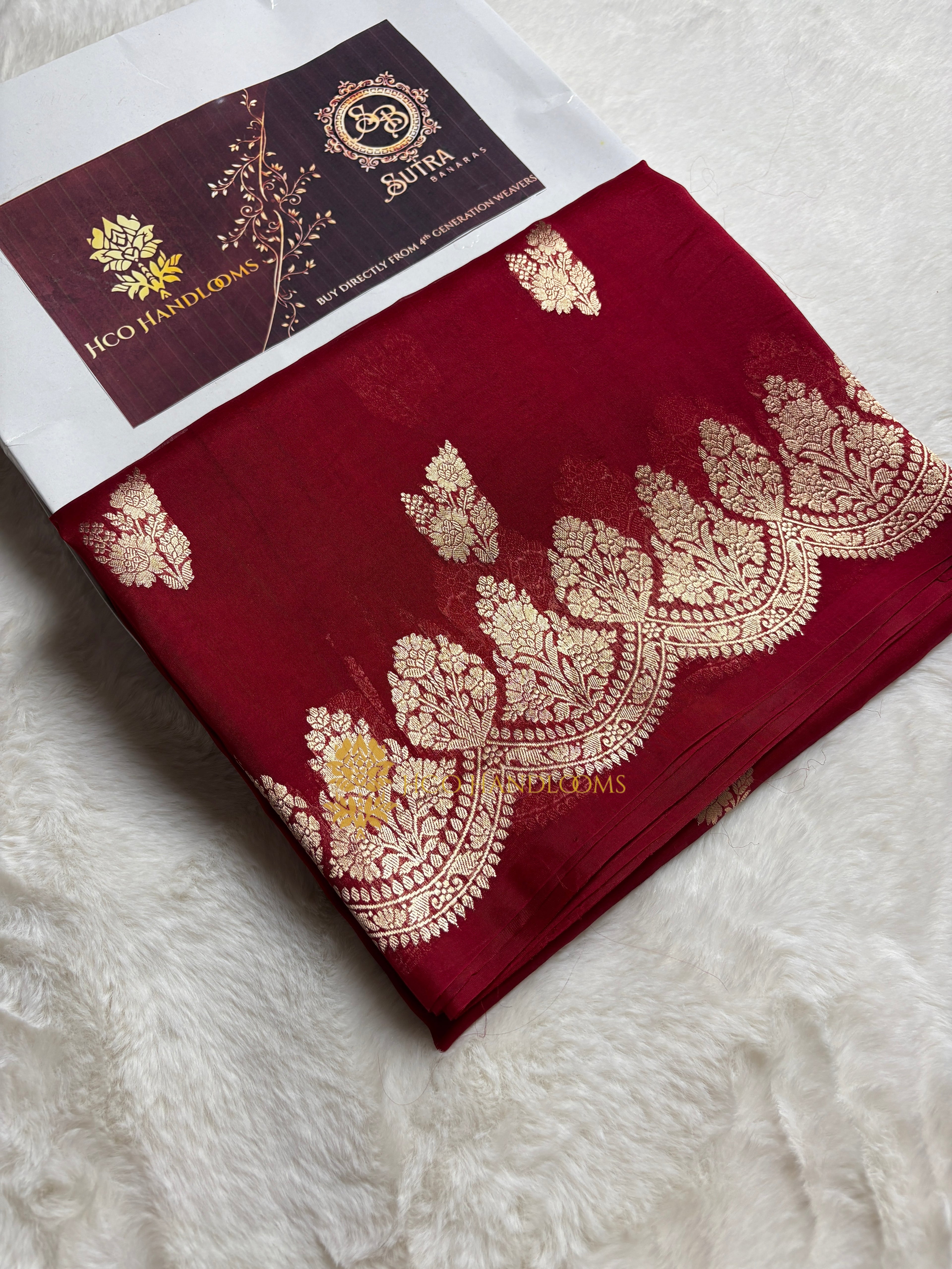 Pure Kora Silk Handloom Banarasi Saree - All Over Kadhua Motifs