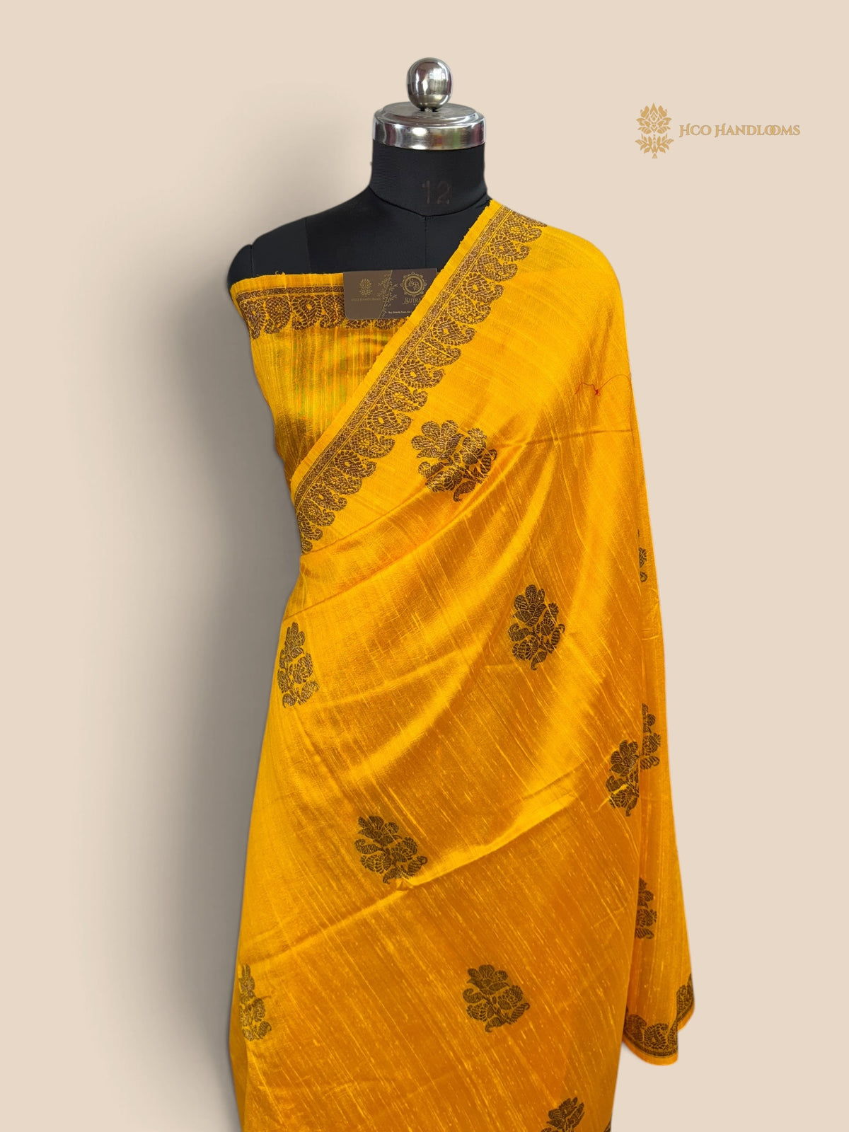 Yellow Pure Raw Tussar Silk Handloom Banarasi Saree - Kadhua Motifs