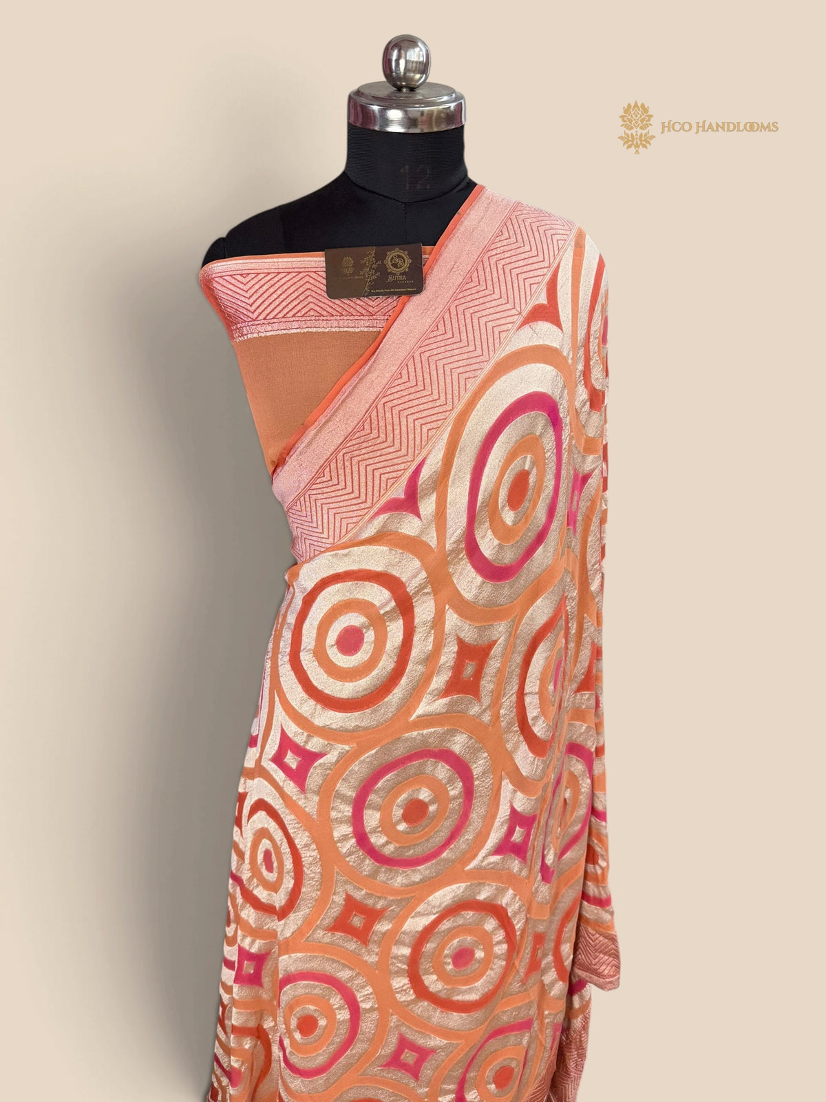 Rangkat Pure Khaddi Geogette Handloom Banarasi Saree - Spherical Pattern