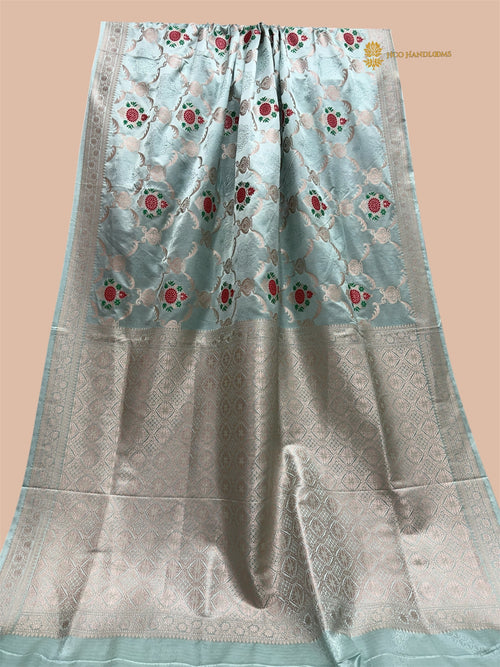 Light Blue Premium Mashru Katan SIlk Banarasi Saree - All Over Meenakari Jaal