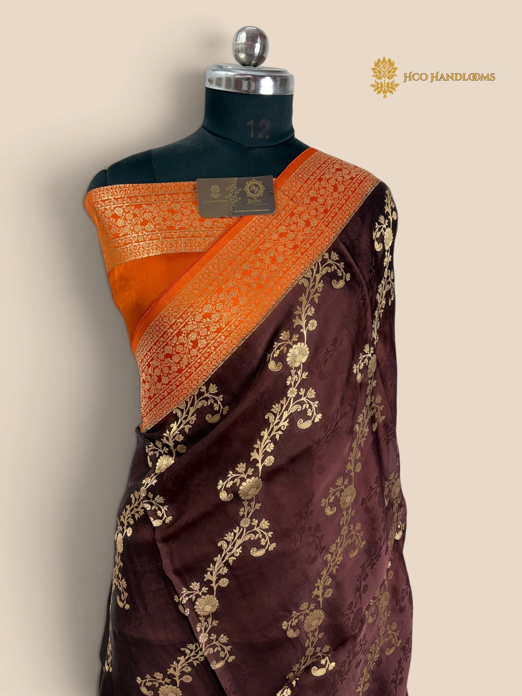 Premium Mashru Crepe Silk Banarasi Saree - All Over Floral Diagonal