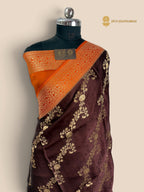 Premium Mashru Crepe Silk Banarasi Saree - All Over Floral Diagonal