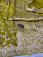 Premium Mashru Crepe Silk Banarasi Saree - All Over Floral Jaal