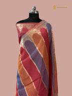 Rangkat Pure Kora Silk Handloom Banarasi saree - All Over Stripes