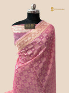 Pastel Pink Premium Cotton Jamdani Banarasi Saree - All Over Jaal
