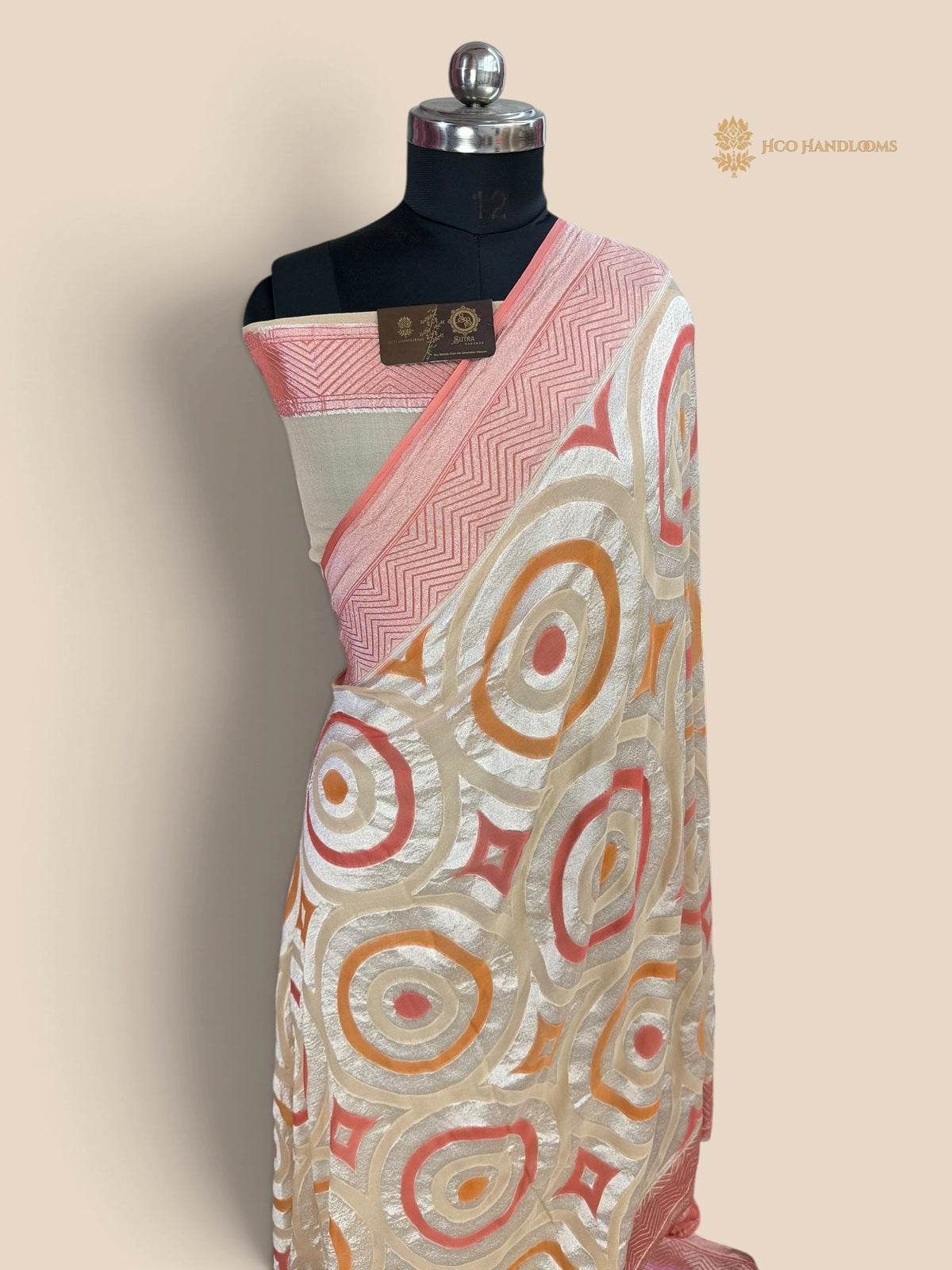 Rangkat Pure Khaddi Geogette Handloom Banarasi Saree - Spherical Pattern