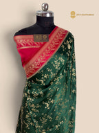 Premium Mashru Crepe Silk Banarasi Saree - All Over Jangla