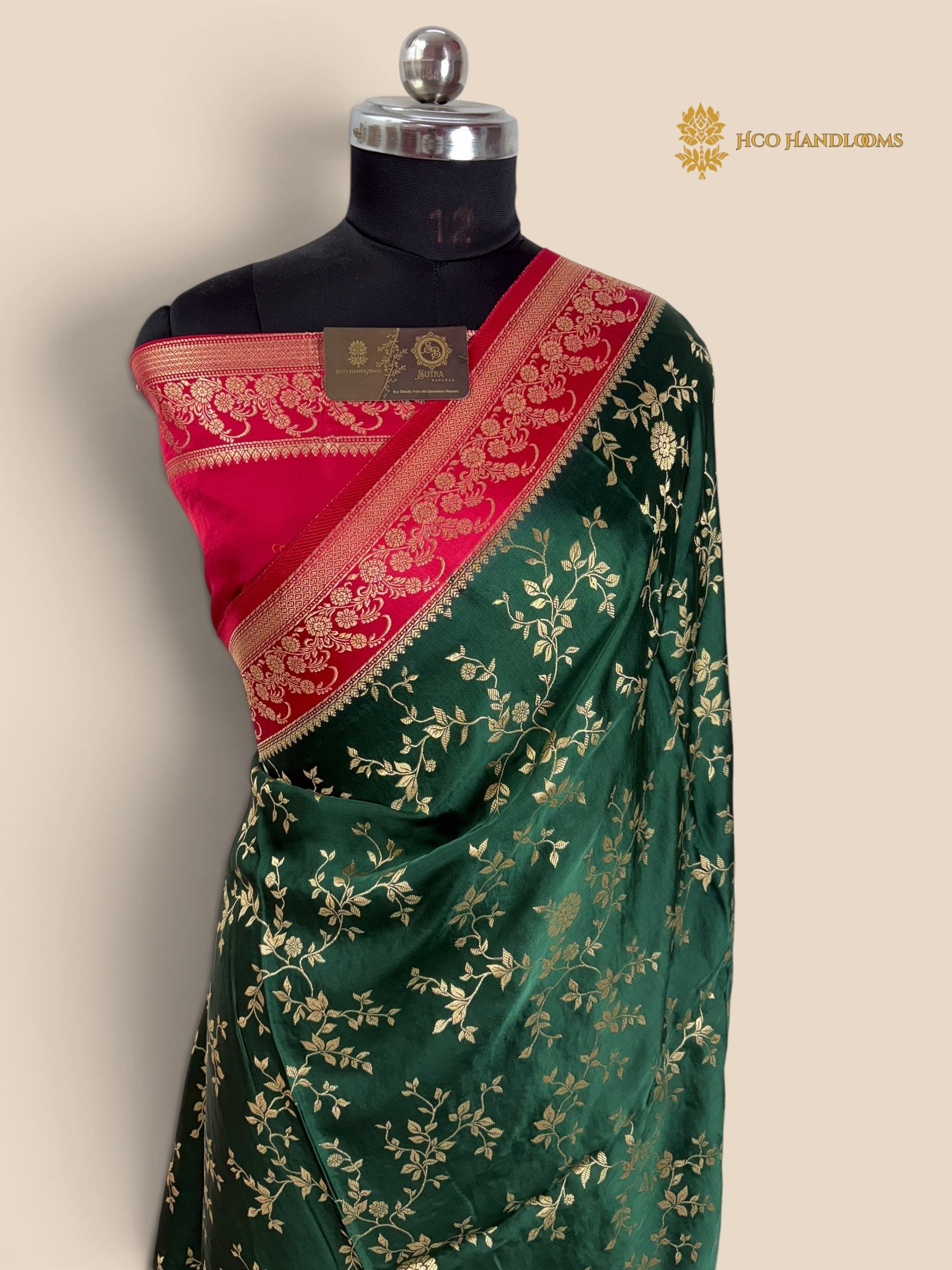 Premium Mashru Crepe Silk Banarasi Saree - All Over Jangla