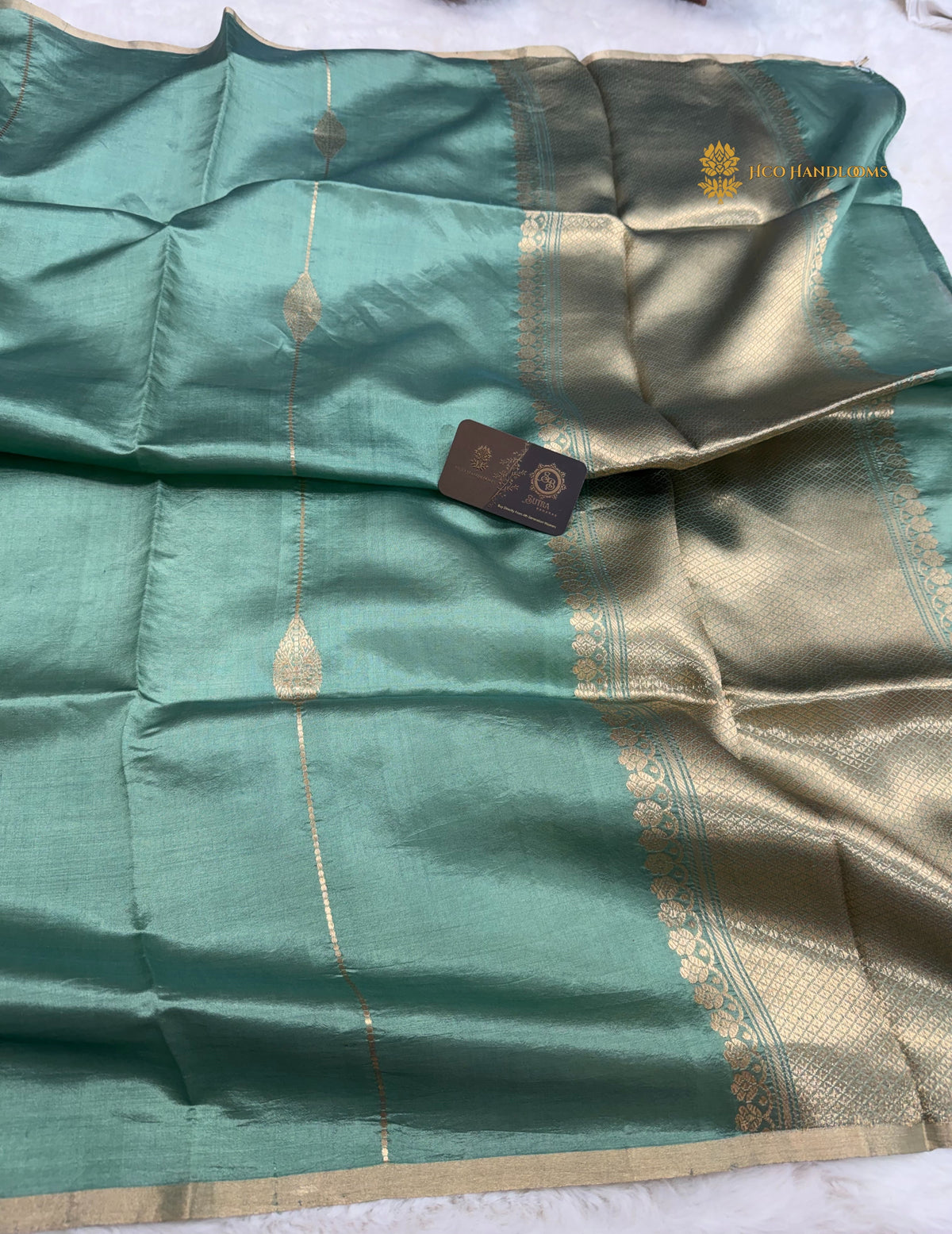 Sea Green Pure Mango Katan Silk Handloom Banarasi Saree - Kadhua Stripes