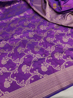 Regal Purple Pure Katan Silk Handloom Banarasi Saree - All Over Floral Vines