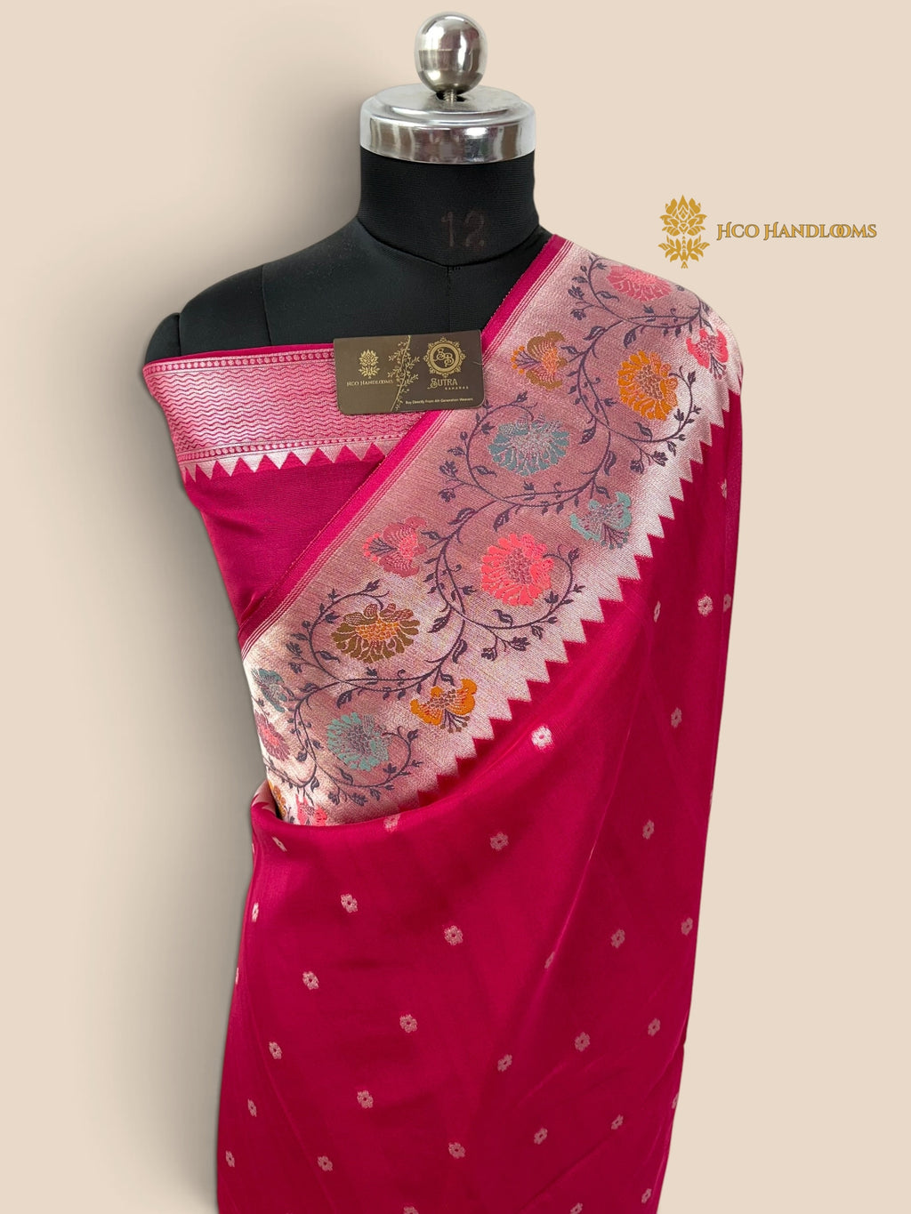 Cherry Pink Matka Tussar Silk Banarasi Saree - All Over Motifs & Paithani