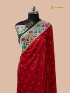 Regal Red Contrast Premium Mashru Katan SIlk Banarasi Saree - All Over Small Booti With Meenakari Border