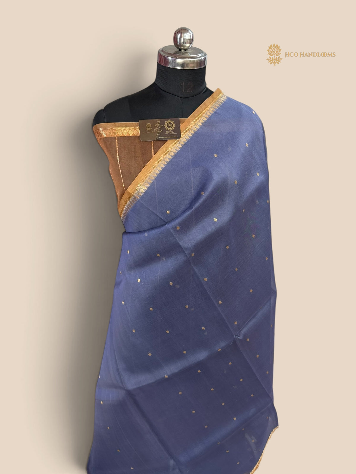 Ice Blue Pure Kora Silk Handloom Banarasi Saree - All Over Small Buti