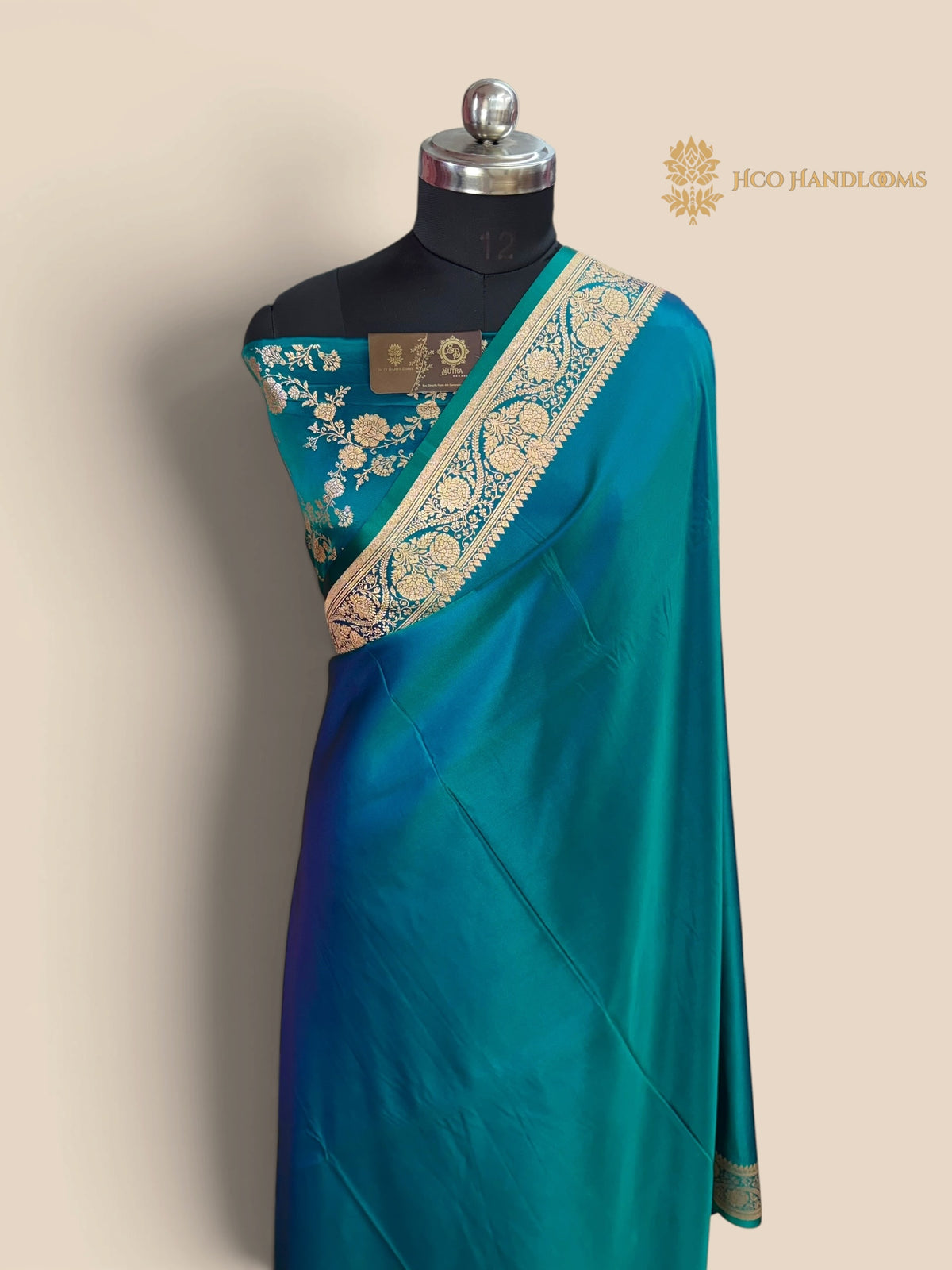 Dual Shade Blue Premium Mashru Katan Satin Silk Banarasi Saree with Plain Body