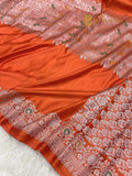 Orange Premium Mashru katan Silk Banarasi Saree - All Over Meenakari Skirt