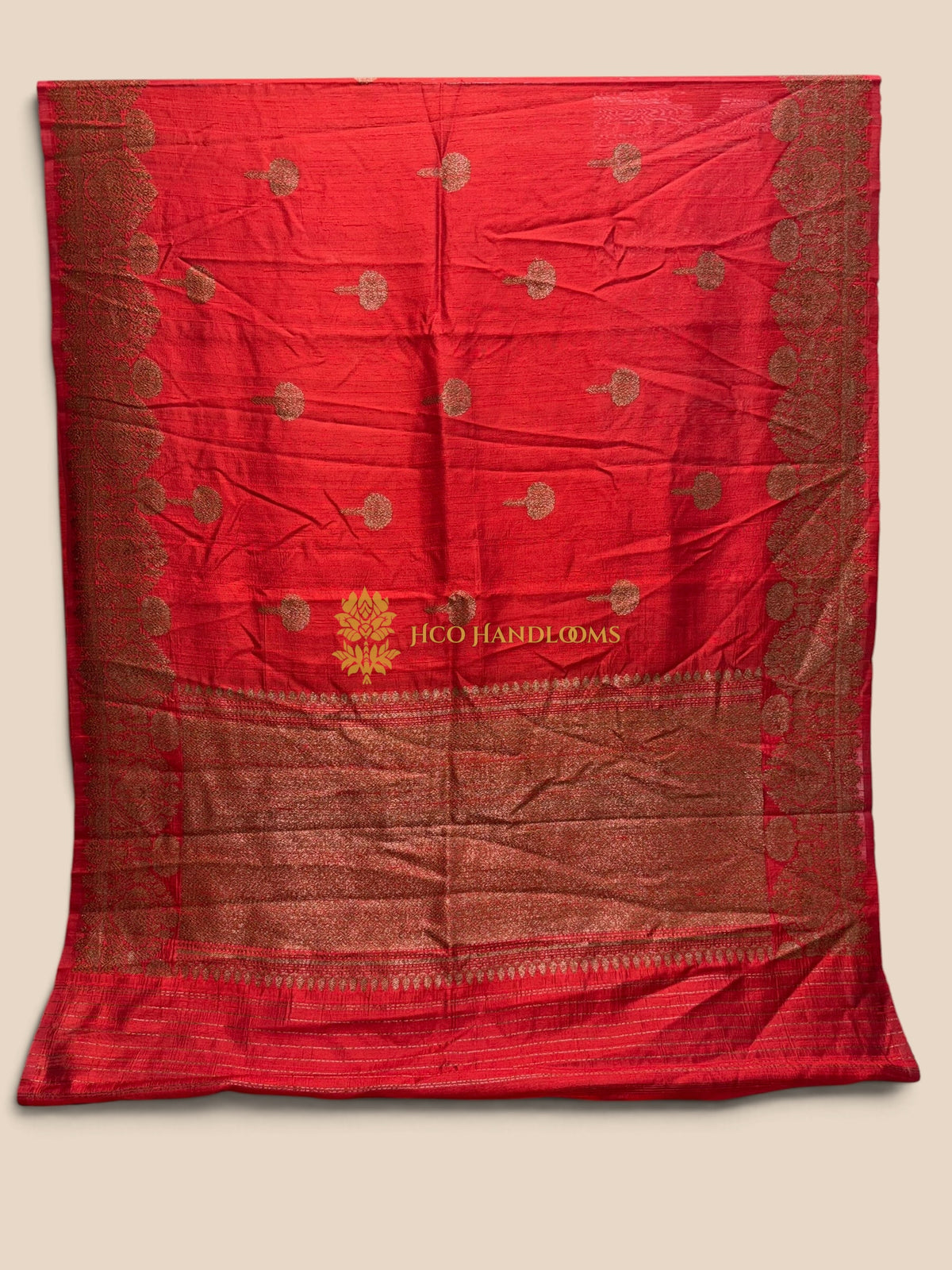 Red Pure Raw Tussar Silk Handloom Banarasi Saree - Kadhua Motifs
