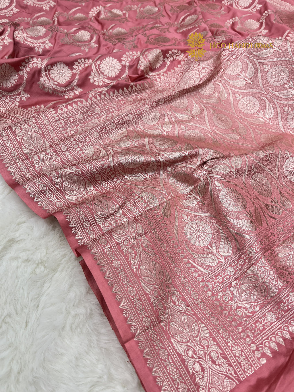 Pink Premium Mashru Katan Silk Banarasi Saree - All Over Jaal
