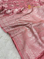 Pink Premium Mashru Katan Silk Banarasi Saree - All Over Jaal