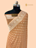 Peach Pure Khaddi Georgette Silk Handloom Banarasi Saree