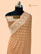 Peach Pure Khaddi Georgette Silk Handloom Banarasi Saree