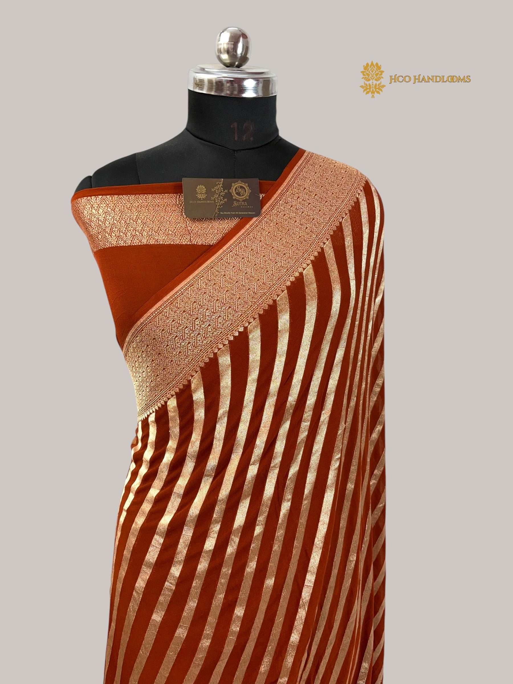 Pure Khaddi Georgette Silk handloom Banarasi Saree - Water Zari