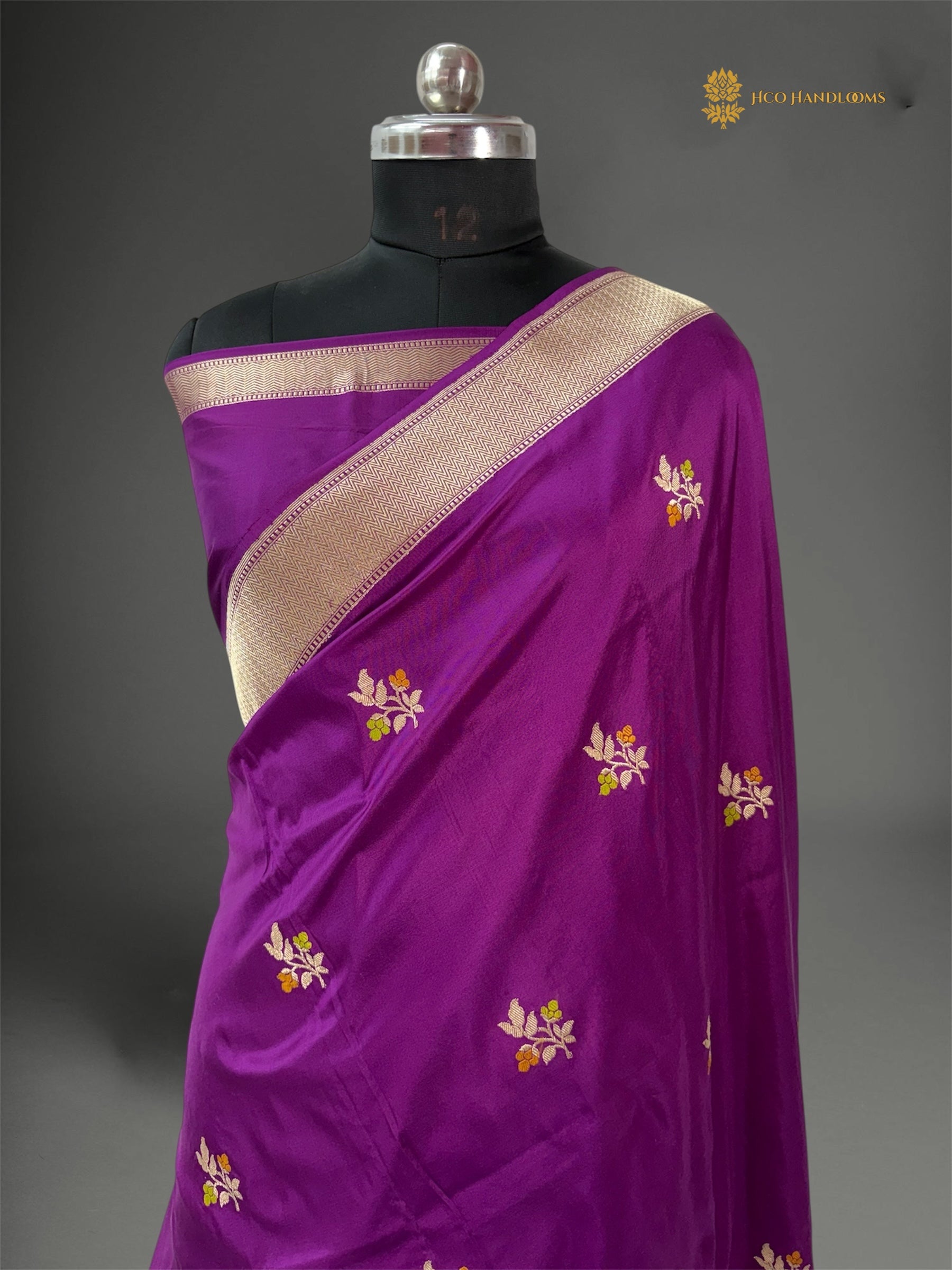 Regal Purple Pure Katan Silk Handloom Banarasi saree - All Over Kadhua Meenakari Motifs