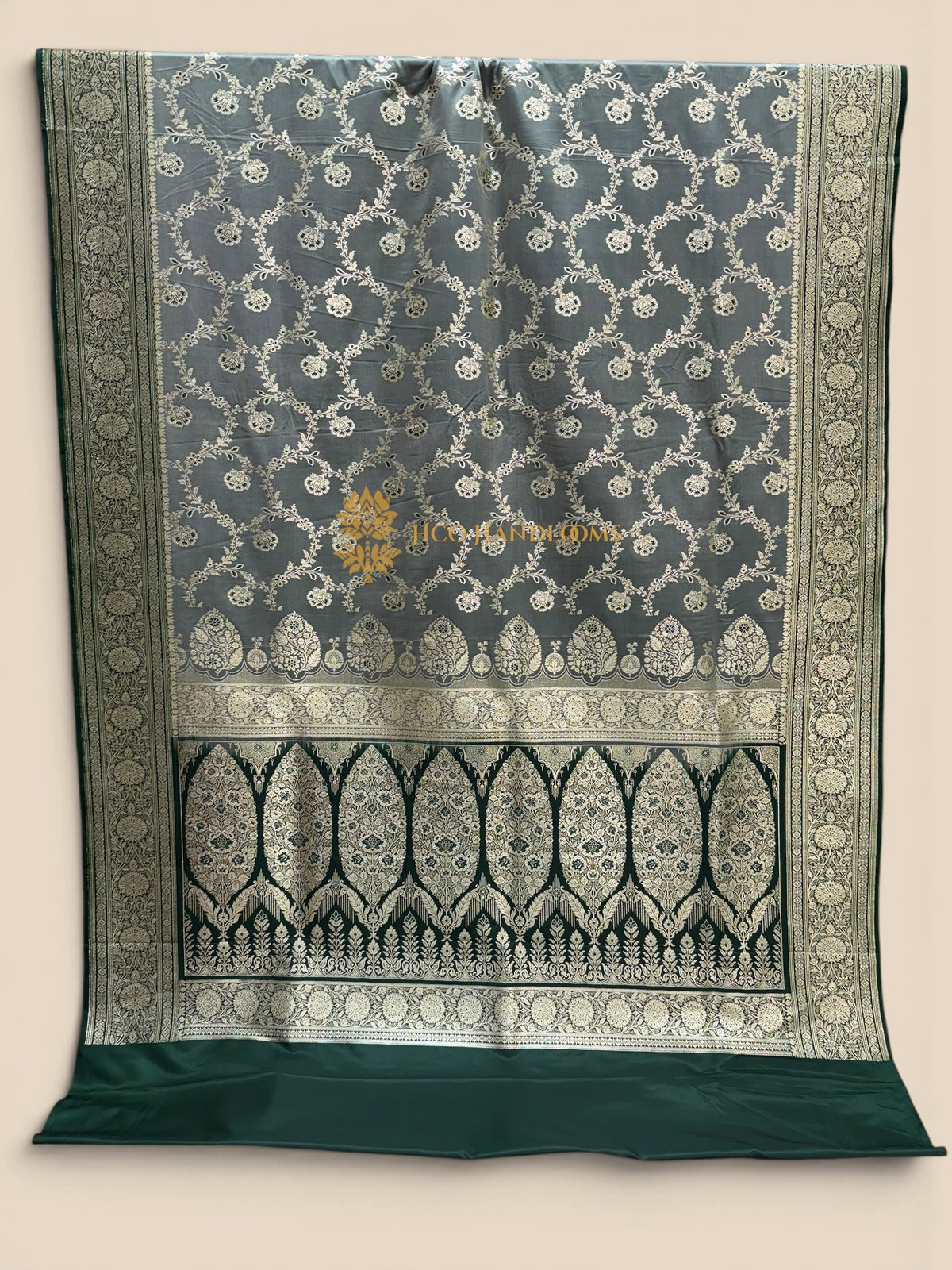 Light Green Mashru katan Satin Silk Banarasi Saree - Meenakari Jaal
