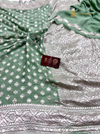 Pastel Green Pure Khaddi Georgette Silk Handloom Banarasi Saree
