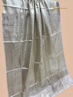 Silver Pure Molten Tissue Silk Tanchui Brocade Handloom Banarasi Saree