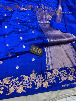 Blue Pure Mango Katan Silk Handloom Banarasi Saree - All Over Motifs