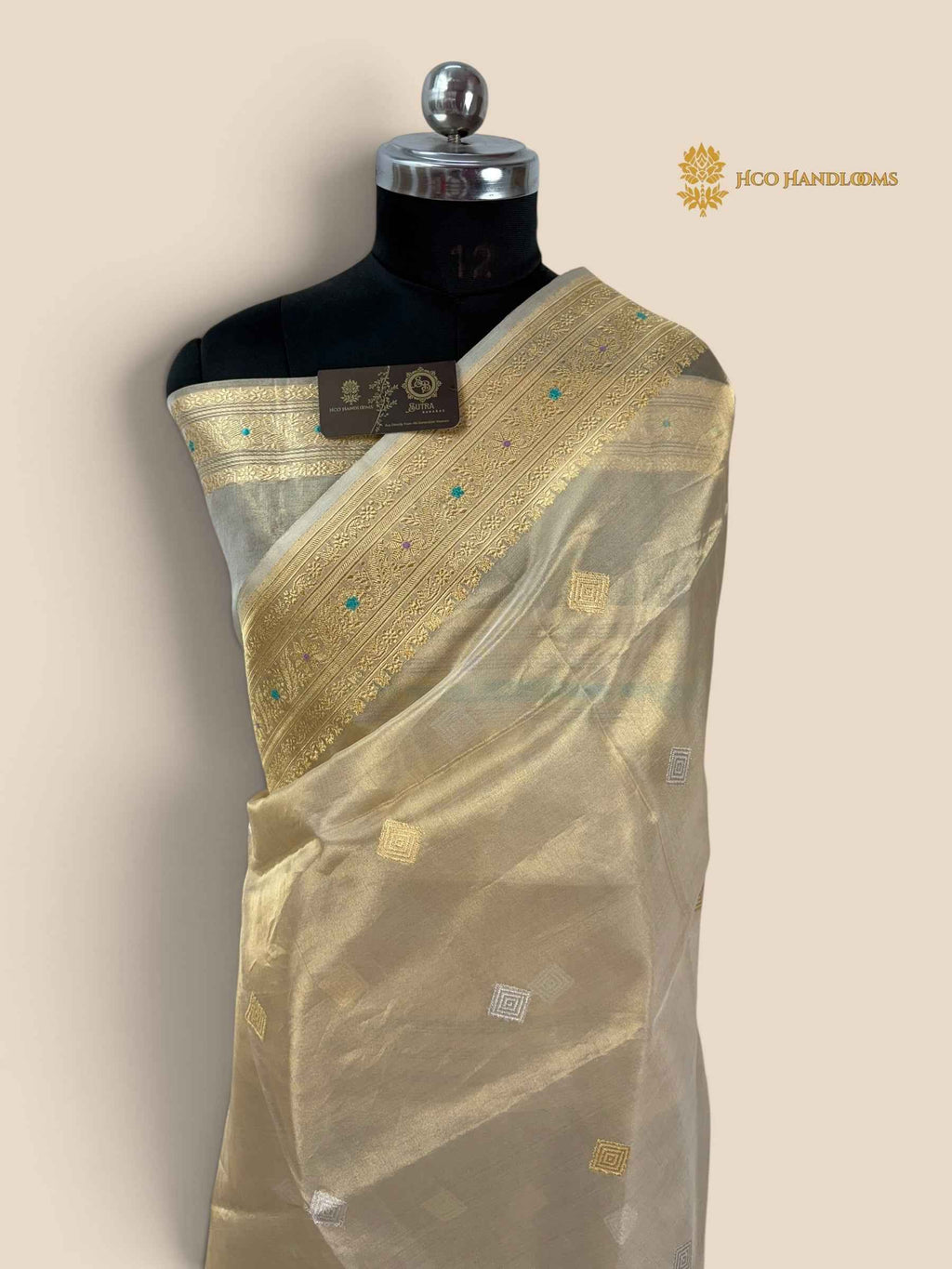 Regal Ivory Pure Kora Tissue Silk Handloom Banarasi Saree - All Over Kadhua Motifs