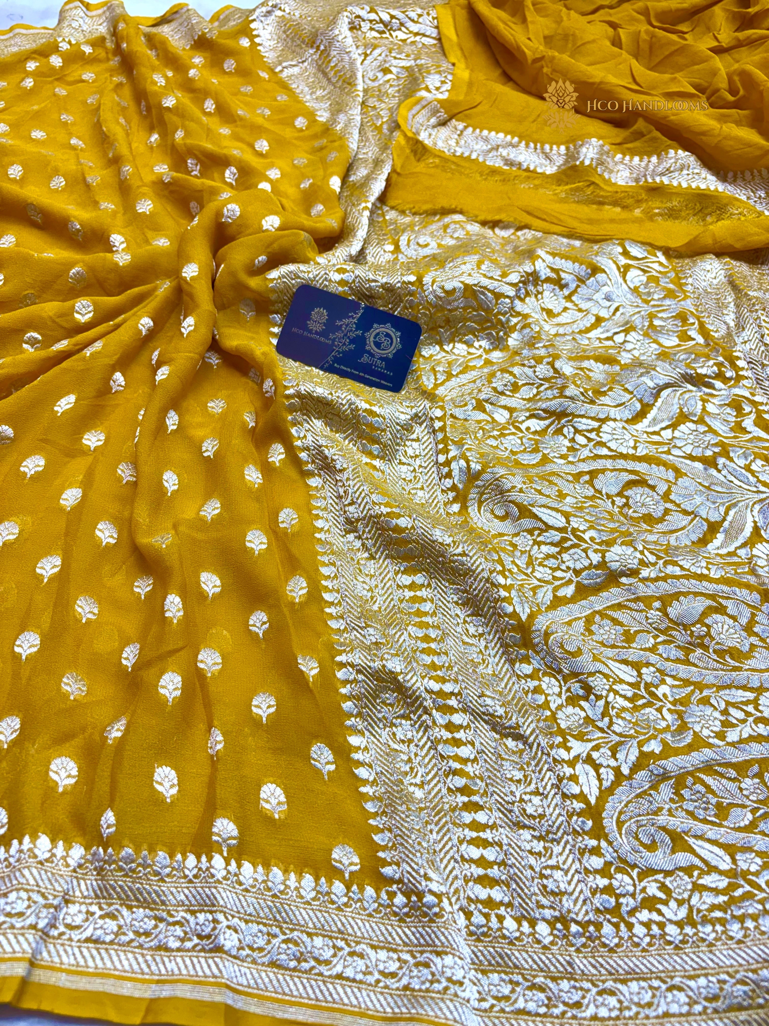 Pure Khaddi Georgette Silk Handloom Banarasi Saree - All Over Motifs