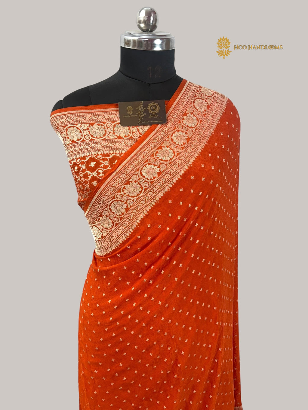 Orange Pure Khaddi Georgette Silk Handloom Banarasi Saree - Water Zari