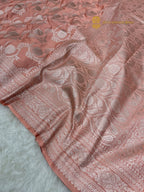 Peach Premium Mashru Katan Silk Banarasi Saree - All Over Jaal