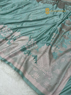 Light Blue Premium Mashru Katan Silk Banarasi Saree - All Over Dot Motifs And Beautiful Border