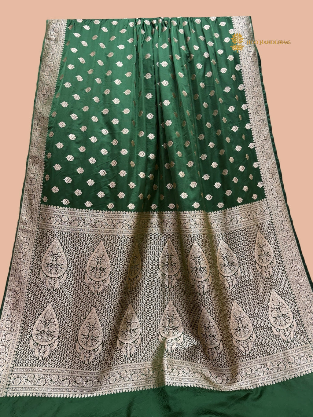 Regal Green Premium Mashru Katan Silk Banarasi Saree - All Over Floral Motifs
