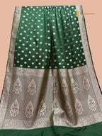 Regal Green Premium Mashru Katan Silk Banarasi Saree - All Over Floral Motifs