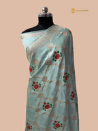 Light Blue Premium Mashru Katan SIlk Banarasi Saree - All Over Meenakari Jaal