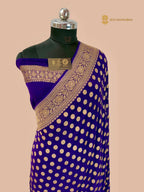 Purple Pure Khaddi Georgette Silk Handloom Banarasi Saree