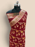 Maroon Pure Khaddi Chiffon Silk Banarasi Saree - Floral Motifs