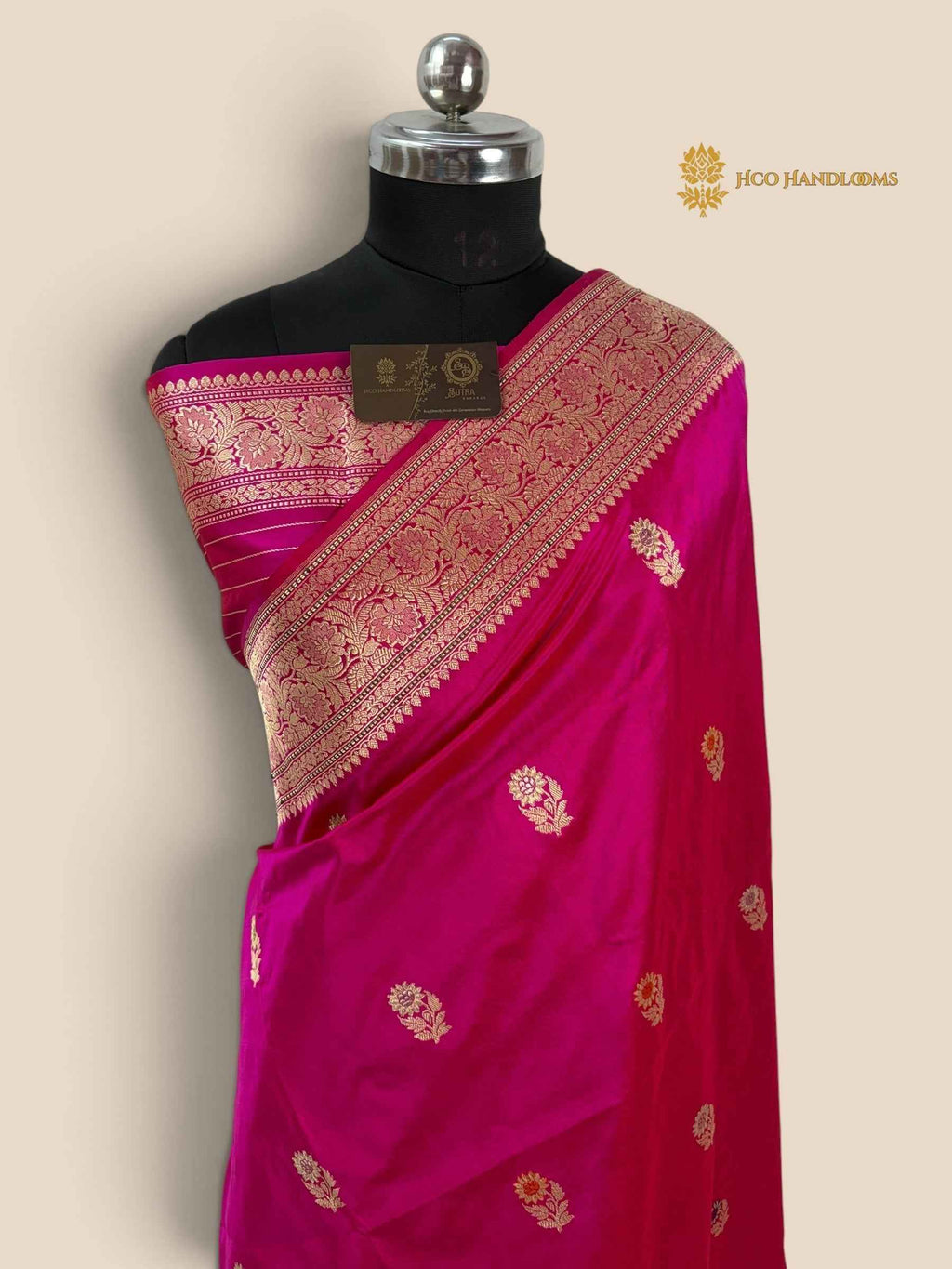 Rani Pink Pure Katan Silk Handloom banarasi saree - All Over Kadhua Motifs