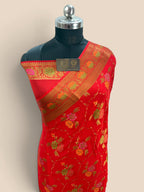 Regal Red Pure Khaddi Chiffon Silk Banarasi Saree - Meenakari Jaal